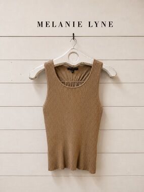MELANIE LYNE Gold Shimmer Ribbed Sleeveless Top – Size L